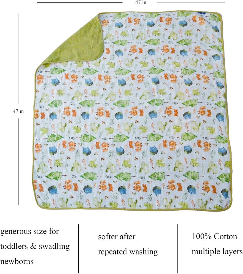 JoyTrek Muslin Baby Blanket 100% Cotton,Large Reversible Receiving Quilt for Boy Girl,Baby Blanket for Toddlers,Soft&Lightweight Premium Cotton Crib Quilt,Nursery,Tummy Time,Forest Creatures 47x47in - Image 3